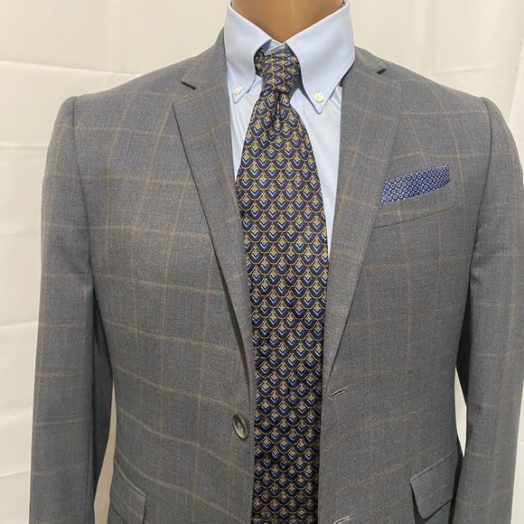 Penguin Men's Blazer 38S* Gray‎ Windowpane Wool Blend Sport Coat - Picture 3 of 12